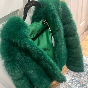 Emerald Green Faux Fur Teddy Jacket with adorable hood